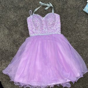 Lavender poofy short sequin halter top dress